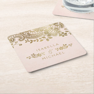 Dessous-de-verre Carré En Papier mariage de dentelle vintage aux couleurs d'or Faux