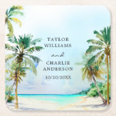 Dessous-de-verre Carré En Papier Mariage de destination de plage tropicale (Devant)