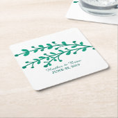 Dessous-de-verre Carré En Papier Mariage de feuillage simple vert (Incliné)