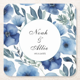 Dessous-de-verre Carré En Papier Mariage de fleurs bleu serene
