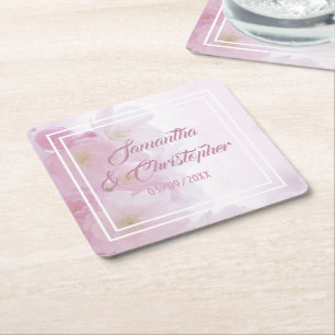 Dessous-de-verre Carré En Papier Mariage de fleurs roses