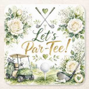 Dessous-de-verre Carré En Papier Mariage de golf Floral Let's Par Tee