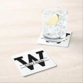 Dessous-de-verre Carré En Papier Mariage de monogramme à éclats noirs et blancs (En situation)