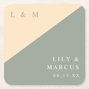 Dessous-de-verre Carré En Papier Mariage De Monogramme Vert Sage Minimaliste Et De
