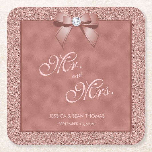 Dessous-de-verre Carré En Papier Mariage de Parties scintillant rose Gold et élégan (Devant)