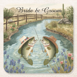 Dessous-de-verre Carré En Papier Mariage de pêche au Texas