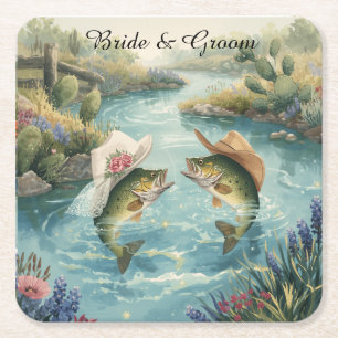 Dessous-de-verre Carré En Papier Mariage de pêche au Texas