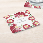 Dessous-de-verre Carré En Papier Mariage de pivoine rouge (Incliné)