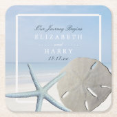 Dessous-de-verre Carré En Papier Mariage de plage de sable Dollar et Starfish (Devant)