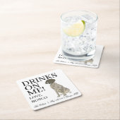 Dessous-de-verre Carré En Papier Mariage de pointer germanique blanc et foie (En situation)