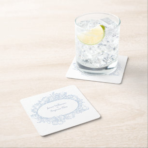 Dessous-de-verre Carré En Papier Mariage de réception élégant avec des fleurs bleue