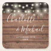 Dessous-de-verre Carré En Papier Mariage de script de signature en bois rustique (Devant)