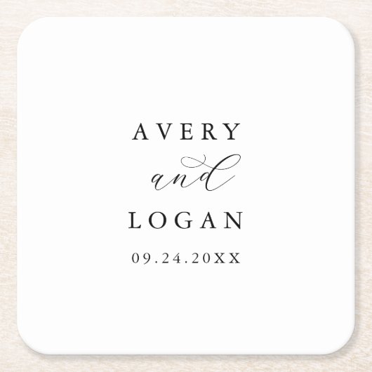Dessous-de-verre Carré En Papier Mariage de script élégant (Devant)