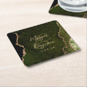 Dessous-de-verre Carré En Papier Mariage de script Gold Agate vert d'olive (Incliné)