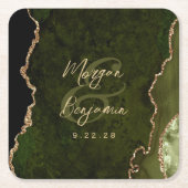 Dessous-de-verre Carré En Papier Mariage de script Gold Agate vert d'olive (Devant)