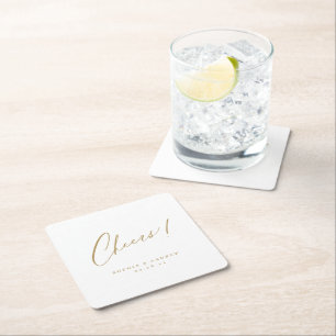 Dessous-de-verre Carré En Papier Mariage de script Gold minimal moderne applaudisse