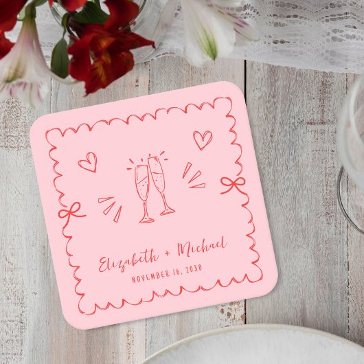 Dessous-de-verre Carré En Papier Mariage de trame rose rouge vif tendance