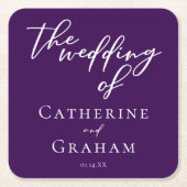 Dessous-de-verre Carré En Papier Mariage de typographie blanc violet foncé (Devant)