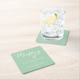 Dessous-de-verre Carré En Papier Mariage de typographie blanche Chc Mint Green