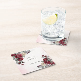 Dessous-de-verre Carré En Papier Mariage d'hiver aux roses gelées 
