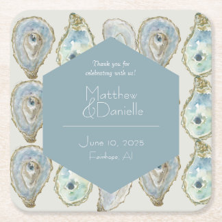 Dessous-de-verre Carré En Papier Mariage d'huîtres aquarelle - bleu-duché
