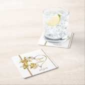 Dessous-de-verre Carré En Papier Mariage doré personnalisé (En situation)