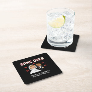 Dessous-de-verre Carré En Papier Mariage drôle de joueur rétro "Game Over" en pixel
