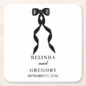 Dessous-de-verre Carré En Papier Mariage élégant au ruban noir (Devant)