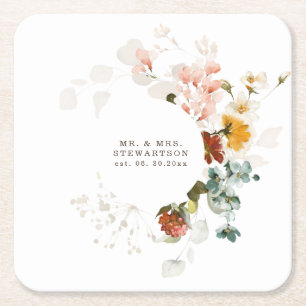 Dessous-de-verre Carré En Papier Mariage élégant de jardin de fleurs sauvages à l'a