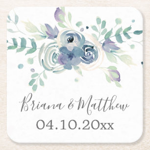 Dessous-de-verre Carré En Papier Mariage Élégant Floral Verdure Violette