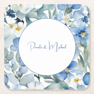 Dessous-de-verre Carré En Papier Mariage élégant minimaliste classique bleu floral