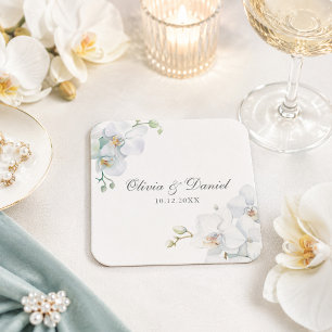 Dessous-de-verre Carré En Papier Mariage Élégant Orchidée Blanche Moderne