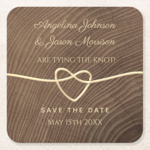 Dessous-de-verre Carré En Papier Mariage en Bois Save The Date