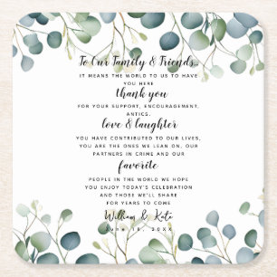 Dessous-de-verre Carré En Papier Mariage Eucalyptus/Merci mariage