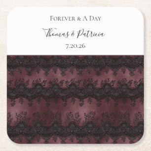 Dessous-de-verre Carré En Papier Mariage Faux Lace Noir Bourgogne