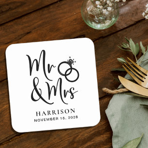 Dessous-de-verre Carré En Papier Mariage Faveur M. Mme