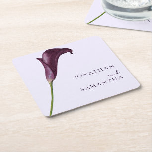 Dessous-de-verre Carré En Papier Mariage Fleur de Lys Élégant Pourpre