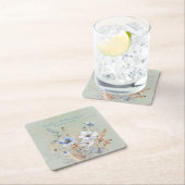 Dessous-de-verre Carré En Papier Mariage Fleur sauvage bleu foncé Sage Green (En situation)