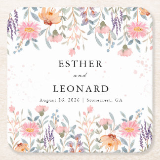 Dessous-de-verre Carré En Papier Mariage Fleur sauvage de printemps coloré