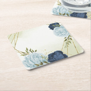 Dessous-de-verre Carré En Papier mariage fleurs bleu poussiéreux marine