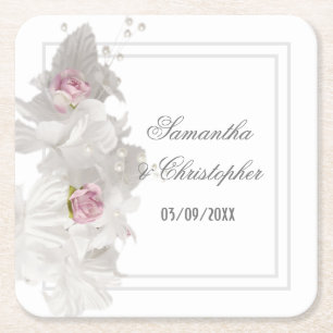 Dessous-de-verre Carré En Papier Mariage floral blanc
