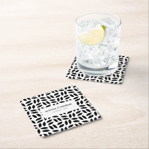 Dessous-de-verre Carré En Papier Mariage floral géométrique noir et blanc chic