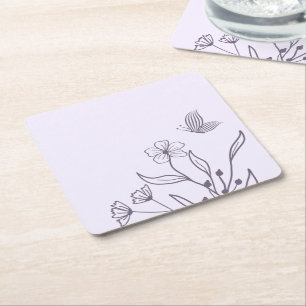 Dessous-de-verre Carré En Papier Mariage floral mauve élégant romantique