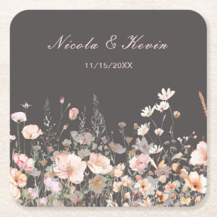 Dessous-de-verre Carré En Papier Mariage floral rose rose rose fleur sauvage