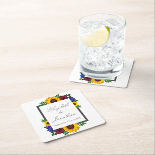 Dessous-de-verre Carré En Papier Mariage floral Rose Tournesol