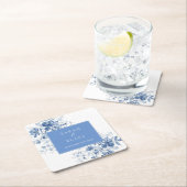 Dessous-de-verre Carré En Papier Mariage Floral Toile Bleu Français (En situation)