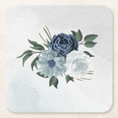 Dessous-de-verre Carré En Papier mariage floral verdure blanc et bleu (Devant)