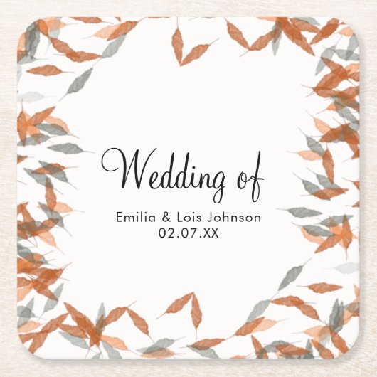 Dessous-de-verre Carré En Papier Mariage flottant de Pampas à feuilles molles rusti (Devant)