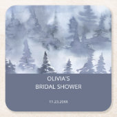 Dessous-de-verre Carré En Papier Mariage Forestier Hivernal Aquarelle Bleu Nuit (Devant)