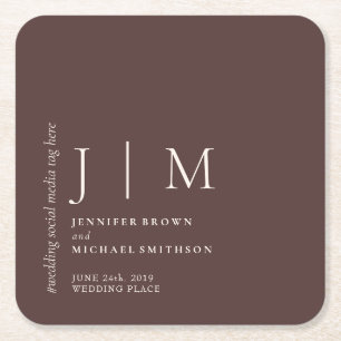 Dessous-de-verre Carré En Papier Mariage Formel Élégant Simple Brun Chocolat